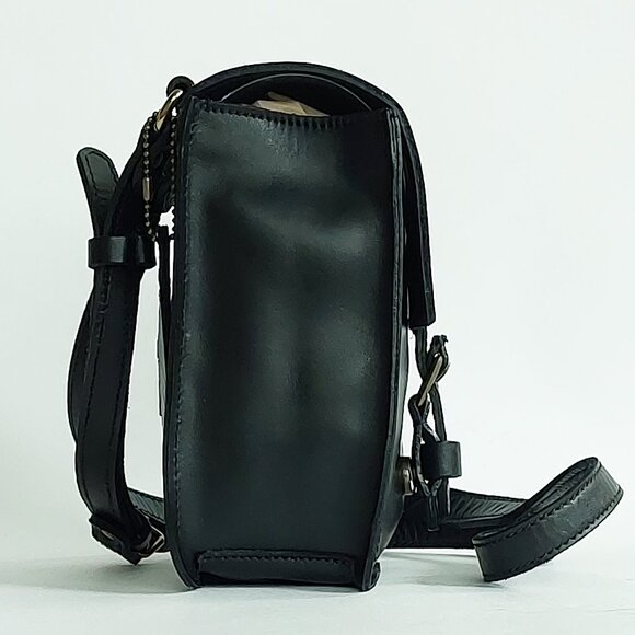 🦫🇨🇦Roots Vintage Rectangular Black Raw Leather Crossbody - Picture 4 of 11